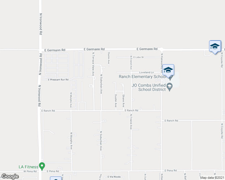 map of restaurants, bars, coffee shops, grocery stores, and more near 43394 Dustin Avenue in Queen Creek