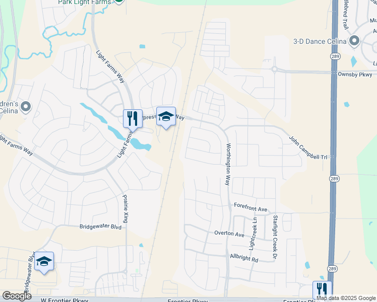 map of restaurants, bars, coffee shops, grocery stores, and more near 781 Corner Post Path in Celina
