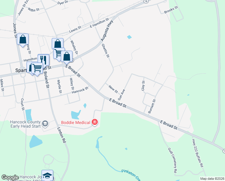 map of restaurants, bars, coffee shops, grocery stores, and more near 84 New Street in Sparta