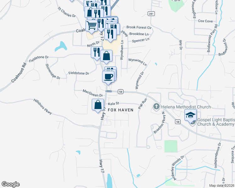 map of restaurants, bars, coffee shops, grocery stores, and more near 103 Amy Lane in Helena