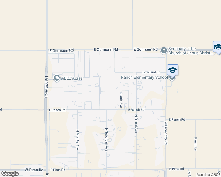 map of restaurants, bars, coffee shops, grocery stores, and more near 43394 Dustin Avenue in Queen Creek