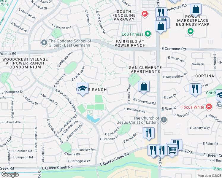 map of restaurants, bars, coffee shops, grocery stores, and more near 4500 East Cavalry Drive in Gilbert