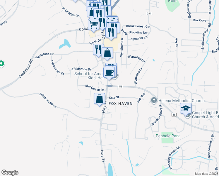 map of restaurants, bars, coffee shops, grocery stores, and more near 225 Amy Lane in Helena