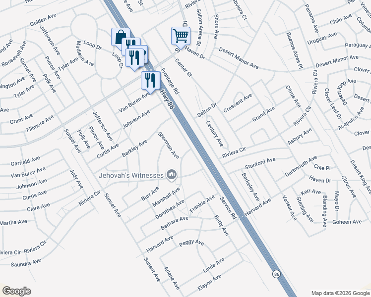map of restaurants, bars, coffee shops, grocery stores, and more near Service Road in Thermal