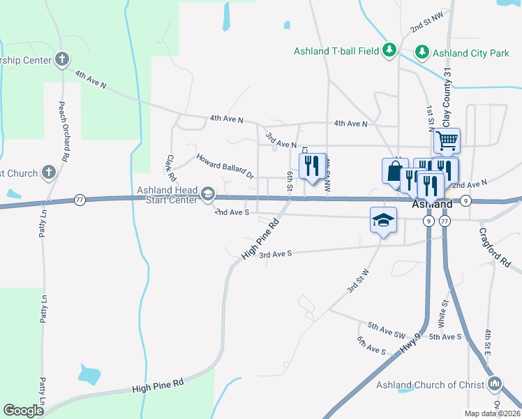 map of restaurants, bars, coffee shops, grocery stores, and more near 948 2nd Avenue South in Ashland