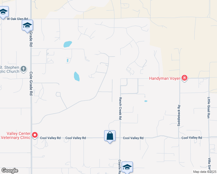 map of restaurants, bars, coffee shops, grocery stores, and more near 30780 Cool Valley Ranch Lane in Valley Center