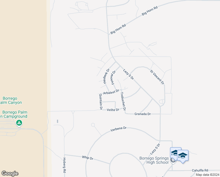 map of restaurants, bars, coffee shops, grocery stores, and more near 1981 Hauberk Drive in Borrego Springs