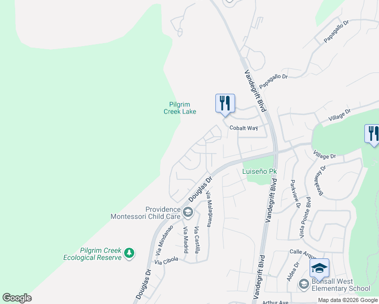 map of restaurants, bars, coffee shops, grocery stores, and more near 1491 Puritan Way in Oceanside