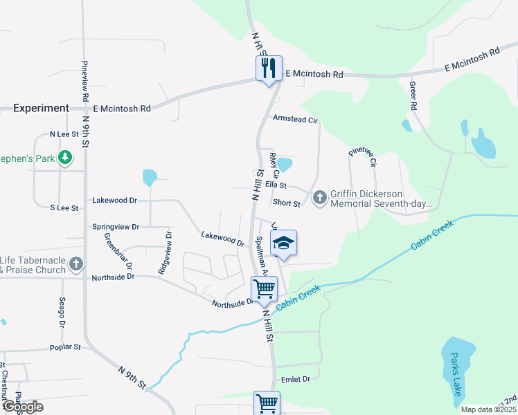 map of restaurants, bars, coffee shops, grocery stores, and more near 1308 Winston Drive in Griffin