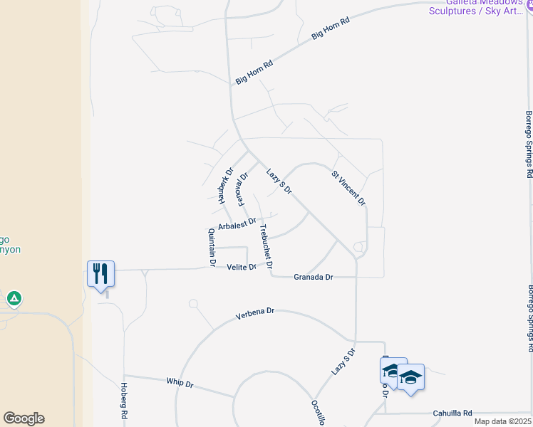 map of restaurants, bars, coffee shops, grocery stores, and more near 1943 Trebuchet Drive in Borrego Springs