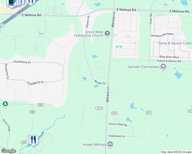 map of restaurants, bars, coffee shops, grocery stores, and more near 1926 Bryant Street in Melissa