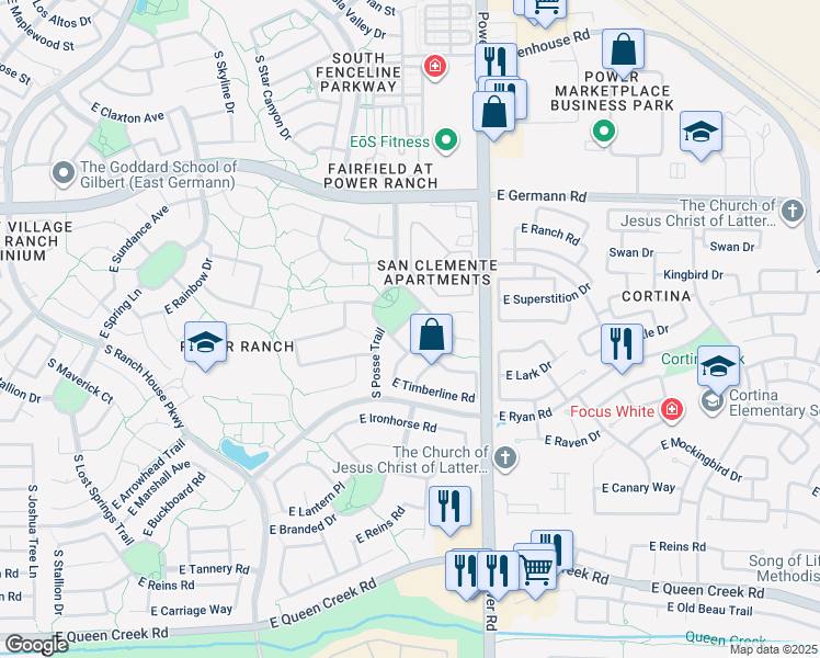 map of restaurants, bars, coffee shops, grocery stores, and more near 4685 East Cabrillo Drive in Gilbert