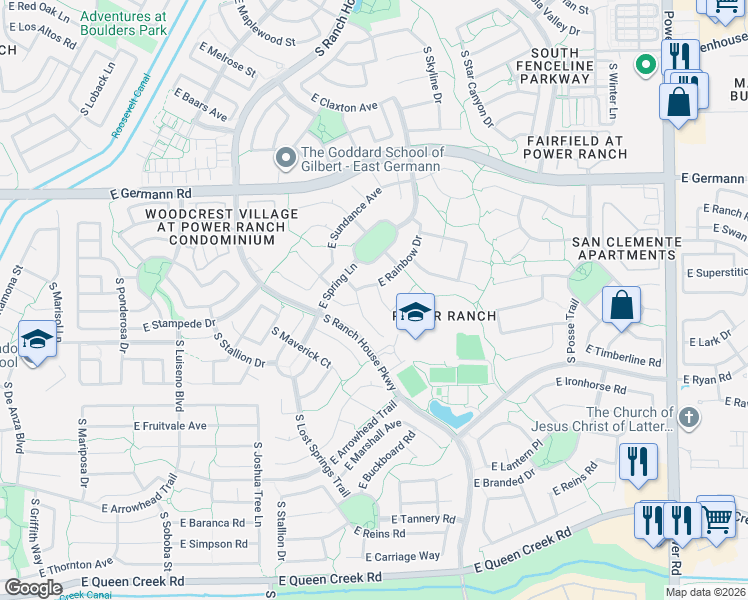map of restaurants, bars, coffee shops, grocery stores, and more near 4178 East Rainbow Drive in Gilbert