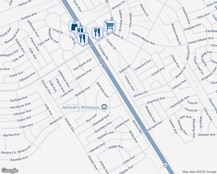 map of restaurants, bars, coffee shops, grocery stores, and more near Service Road in Thermal