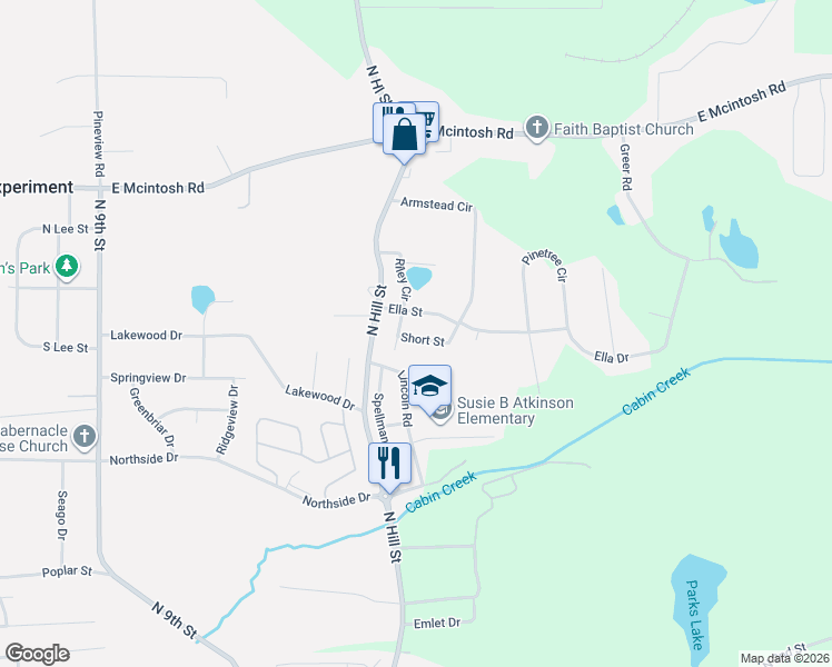 map of restaurants, bars, coffee shops, grocery stores, and more near 119 Short Street in Griffin