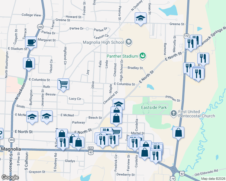 map of restaurants, bars, coffee shops, grocery stores, and more near 900 Maple in Magnolia