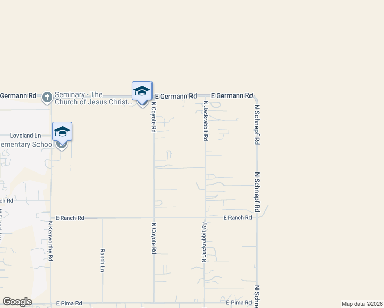 map of restaurants, bars, coffee shops, grocery stores, and more near 43508 North Jackrabbit Road in San Tan Valley