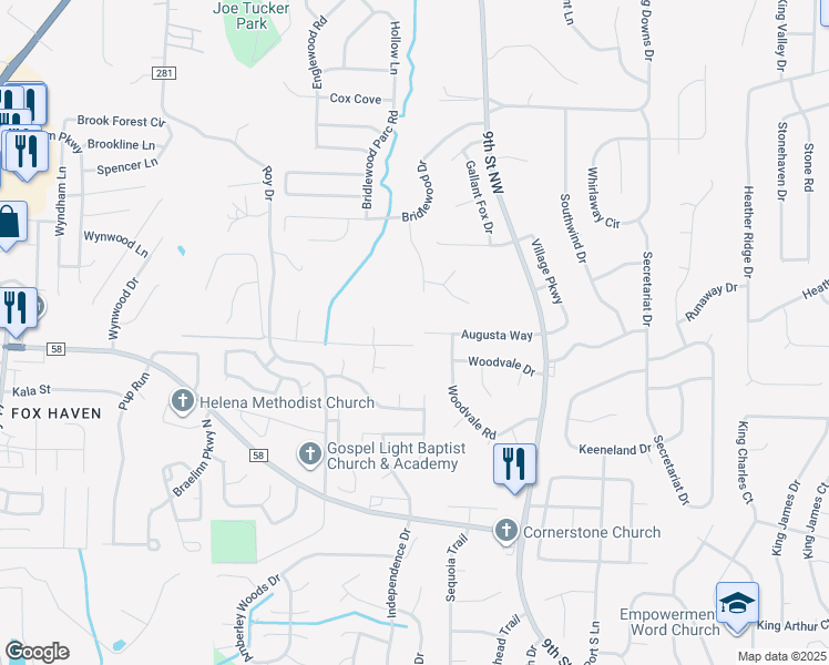 map of restaurants, bars, coffee shops, grocery stores, and more near 123 Augusta Way in Helena