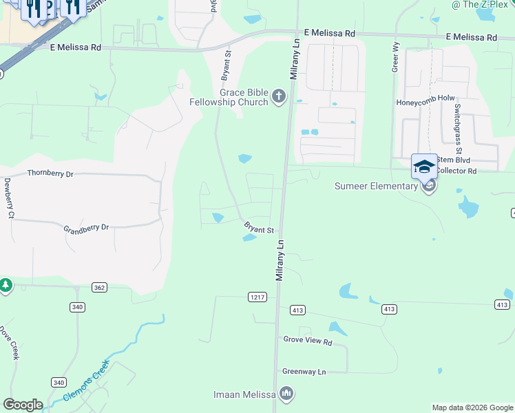 map of restaurants, bars, coffee shops, grocery stores, and more near 1926 Bryant Street in Melissa