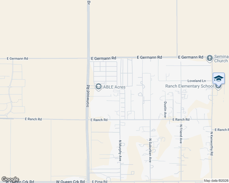 map of restaurants, bars, coffee shops, grocery stores, and more near 489 East Pheasant Run Road in Queen Creek