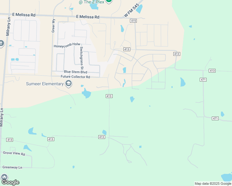 map of restaurants, bars, coffee shops, grocery stores, and more near 3924 County Road 413 in Melissa