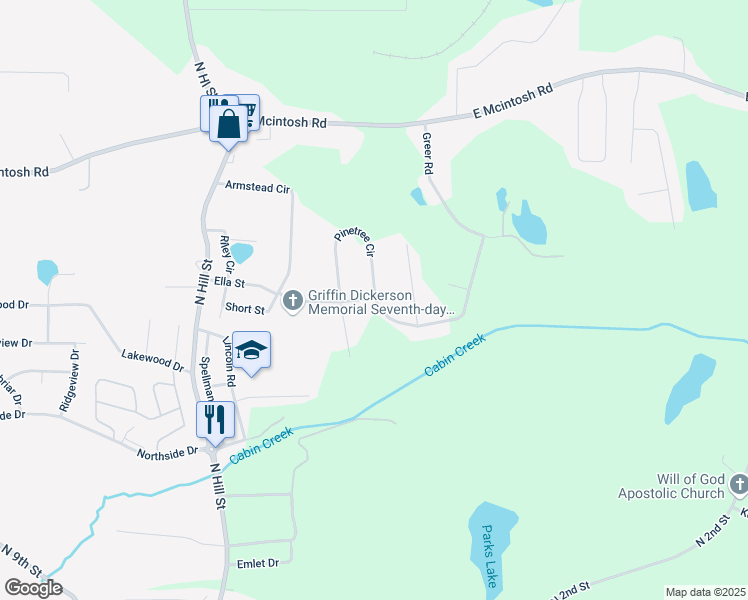 map of restaurants, bars, coffee shops, grocery stores, and more near 230 Ella Drive in Griffin