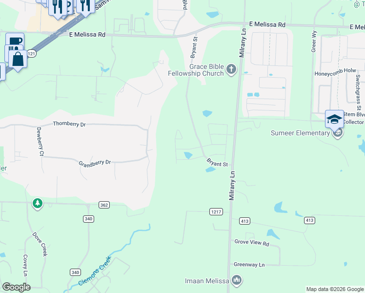 map of restaurants, bars, coffee shops, grocery stores, and more near 1907 Bryant Street in Melissa
