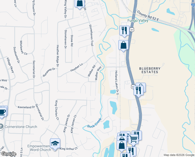 map of restaurants, bars, coffee shops, grocery stores, and more near 392 Walker Way in Pelham