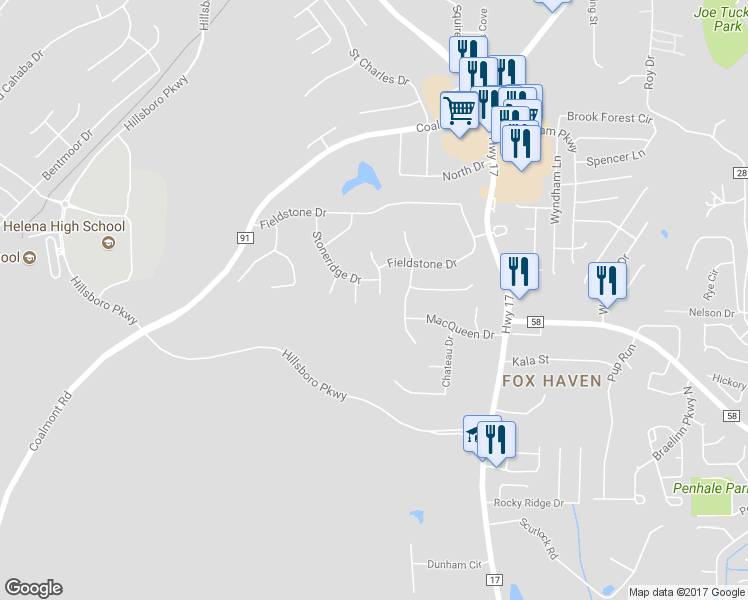 map of restaurants, bars, coffee shops, grocery stores, and more near 318 Stonecroft Circle in Helena
