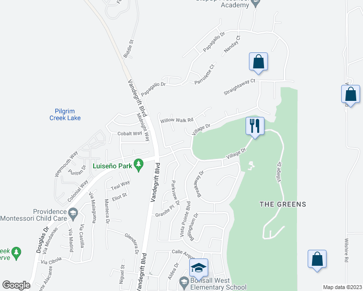 map of restaurants, bars, coffee shops, grocery stores, and more near 1019 Greenway Road in Oceanside