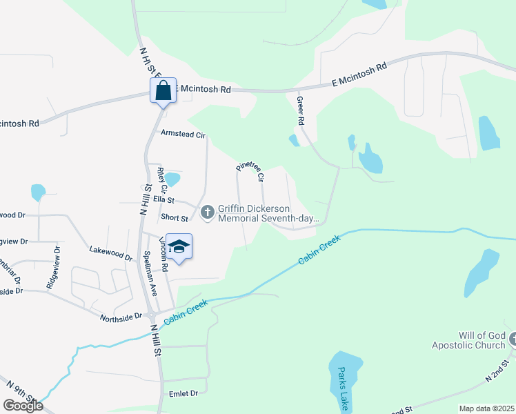 map of restaurants, bars, coffee shops, grocery stores, and more near 246 Pinetree Circle in Griffin