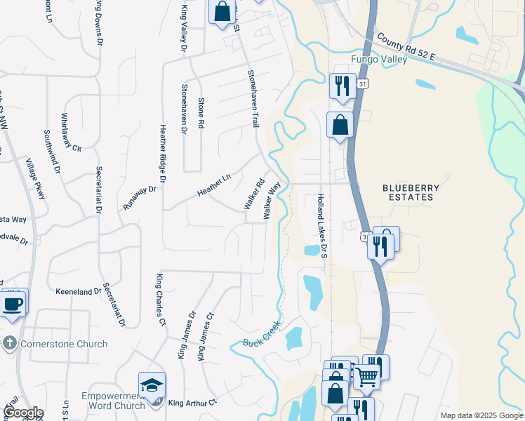 map of restaurants, bars, coffee shops, grocery stores, and more near 392 Walker Way in Pelham