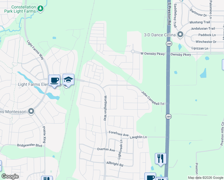 map of restaurants, bars, coffee shops, grocery stores, and more near 3712 Camille Crossing in Celina