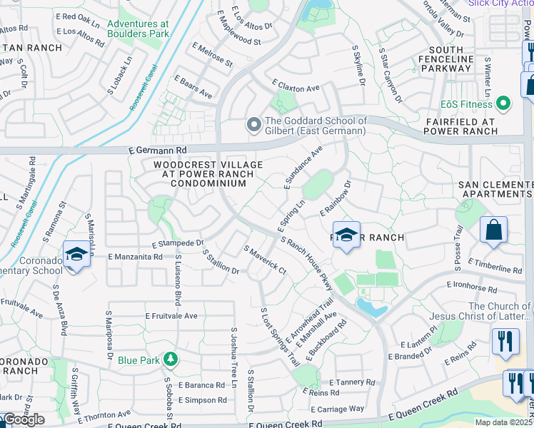 map of restaurants, bars, coffee shops, grocery stores, and more near 4070 East Sundance Court in Gilbert