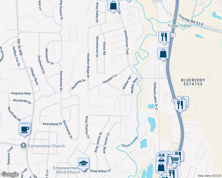 map of restaurants, bars, coffee shops, grocery stores, and more near 208 Stonebrook Lane in Pelham