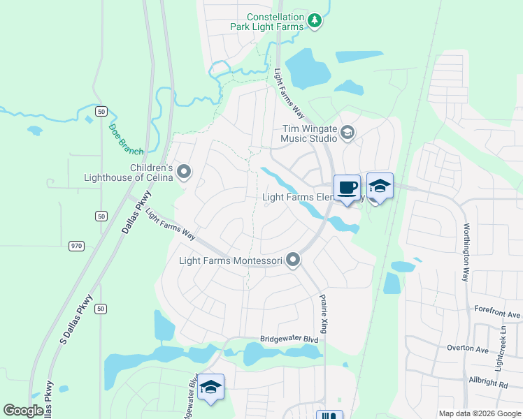 map of restaurants, bars, coffee shops, grocery stores, and more near 3723 Mesquite Court in Celina