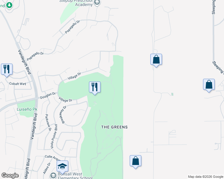 map of restaurants, bars, coffee shops, grocery stores, and more near 1013 Village Drive in Oceanside