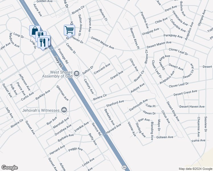 map of restaurants, bars, coffee shops, grocery stores, and more near 1145 Grand Avenue in Thermal