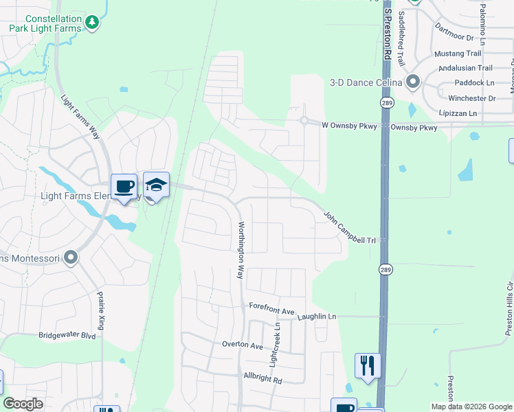 map of restaurants, bars, coffee shops, grocery stores, and more near 3712 Camille Crossing in Celina