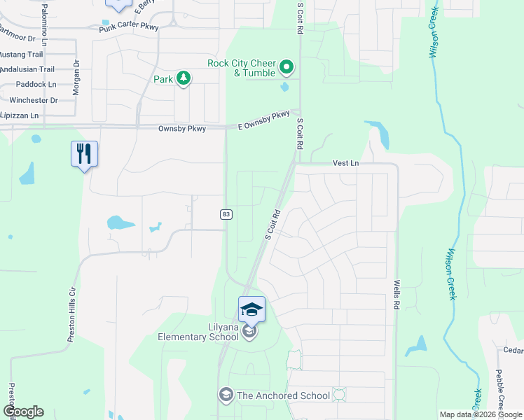 map of restaurants, bars, coffee shops, grocery stores, and more near 4085 Prest Hills in Celina
