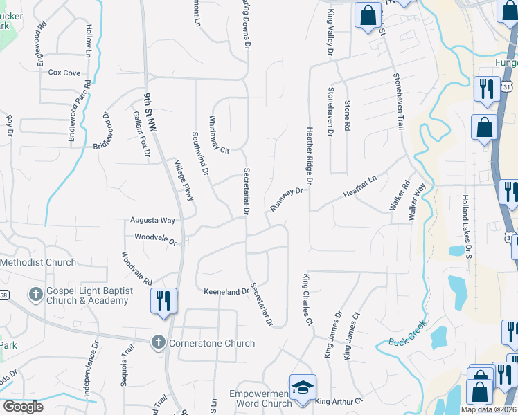 map of restaurants, bars, coffee shops, grocery stores, and more near 209 River Crest Circle North in Helena