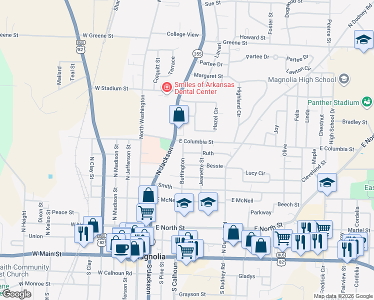 map of restaurants, bars, coffee shops, grocery stores, and more near 417 Ruth in Magnolia
