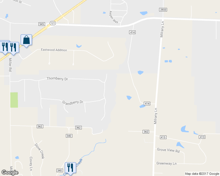 map of restaurants, bars, coffee shops, grocery stores, and more near 3211 Berry Hollow Drive in Melissa