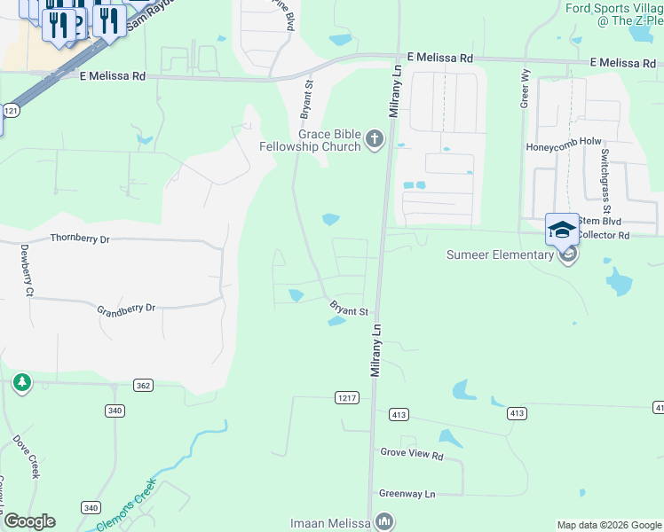 map of restaurants, bars, coffee shops, grocery stores, and more near 1926 Bryant Street in Melissa