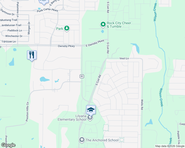 map of restaurants, bars, coffee shops, grocery stores, and more near 4085 Prest Hills in Celina