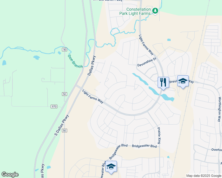 map of restaurants, bars, coffee shops, grocery stores, and more near 3709 Millstone Way in Celina