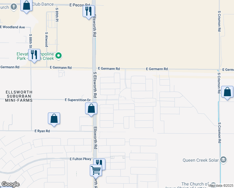 map of restaurants, bars, coffee shops, grocery stores, and more near 19119 209th Place in Queen Creek