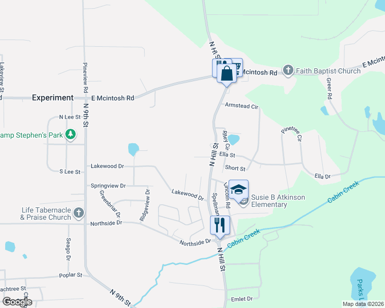 map of restaurants, bars, coffee shops, grocery stores, and more near 117 Houston Street in Griffin