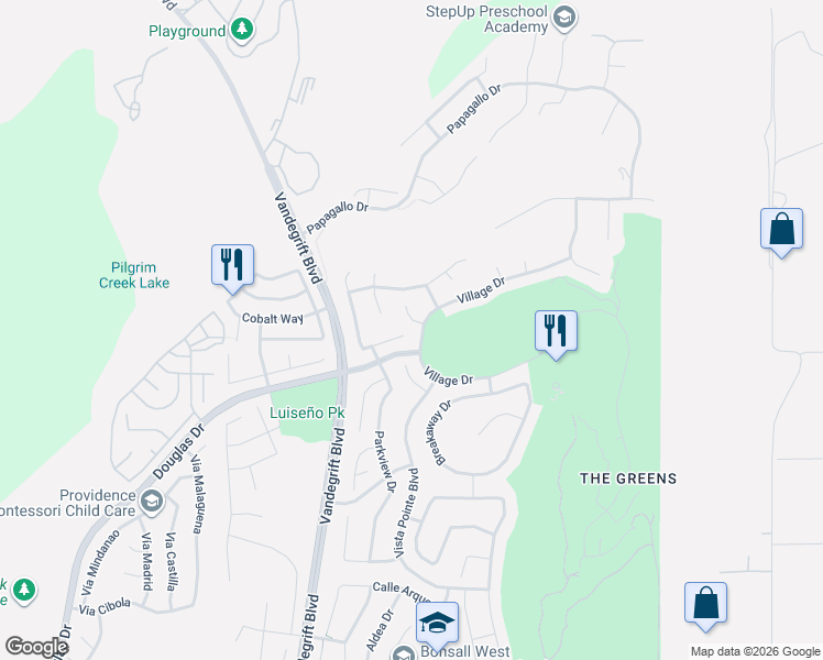 map of restaurants, bars, coffee shops, grocery stores, and more near 1021 Greenway Road in Oceanside