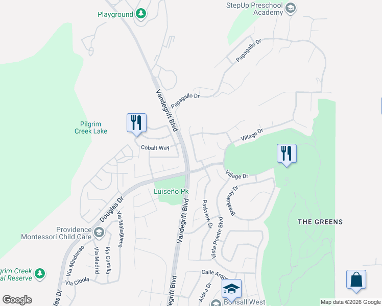 map of restaurants, bars, coffee shops, grocery stores, and more near 1055 Greenway Road in Oceanside